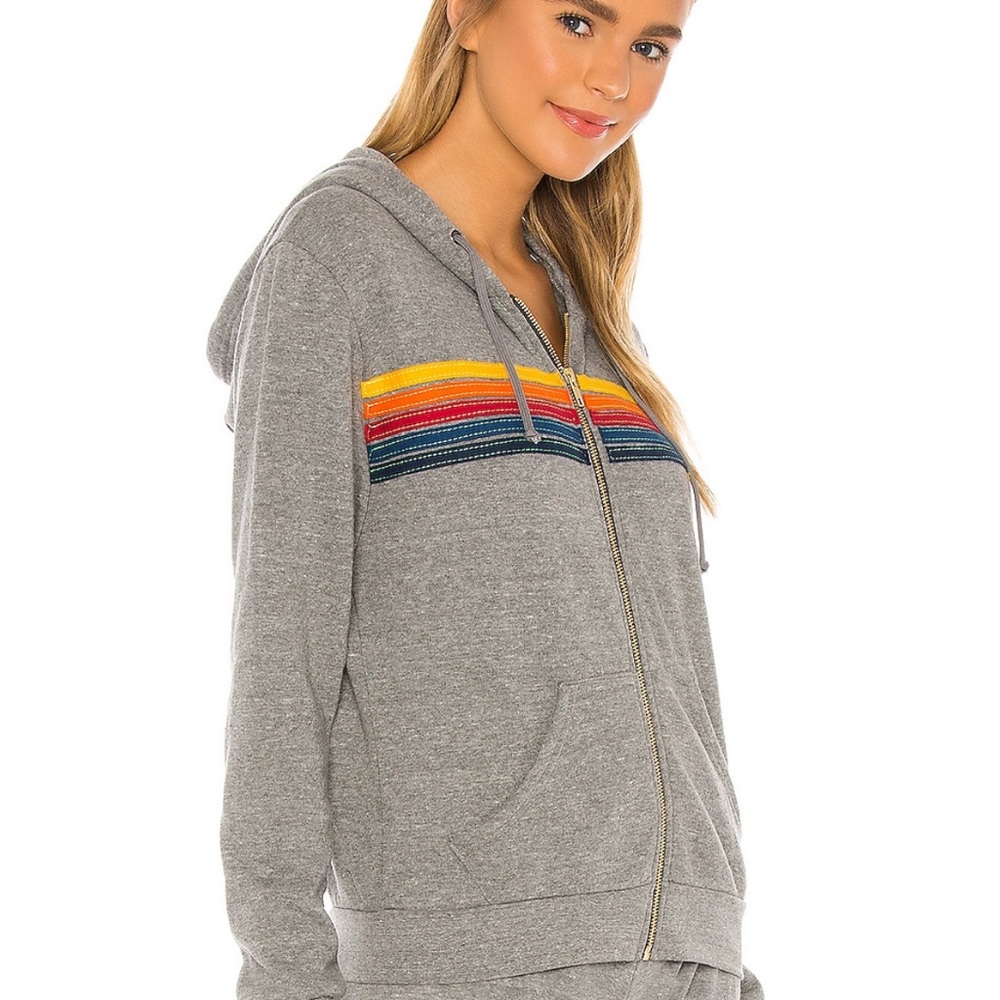 Aviator Nation Gray Hoodie with Rainbow Stripes